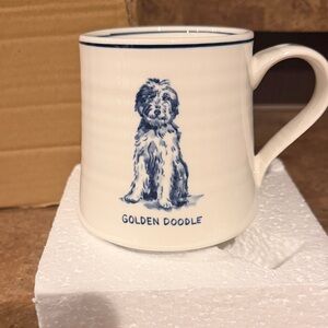 Anthropologie Blue and White Golden Doodle Mug